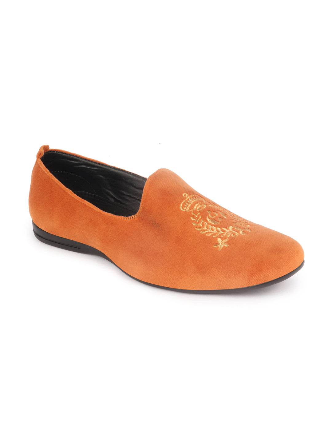 men tan velvet embroidery design party casual loafer shoes