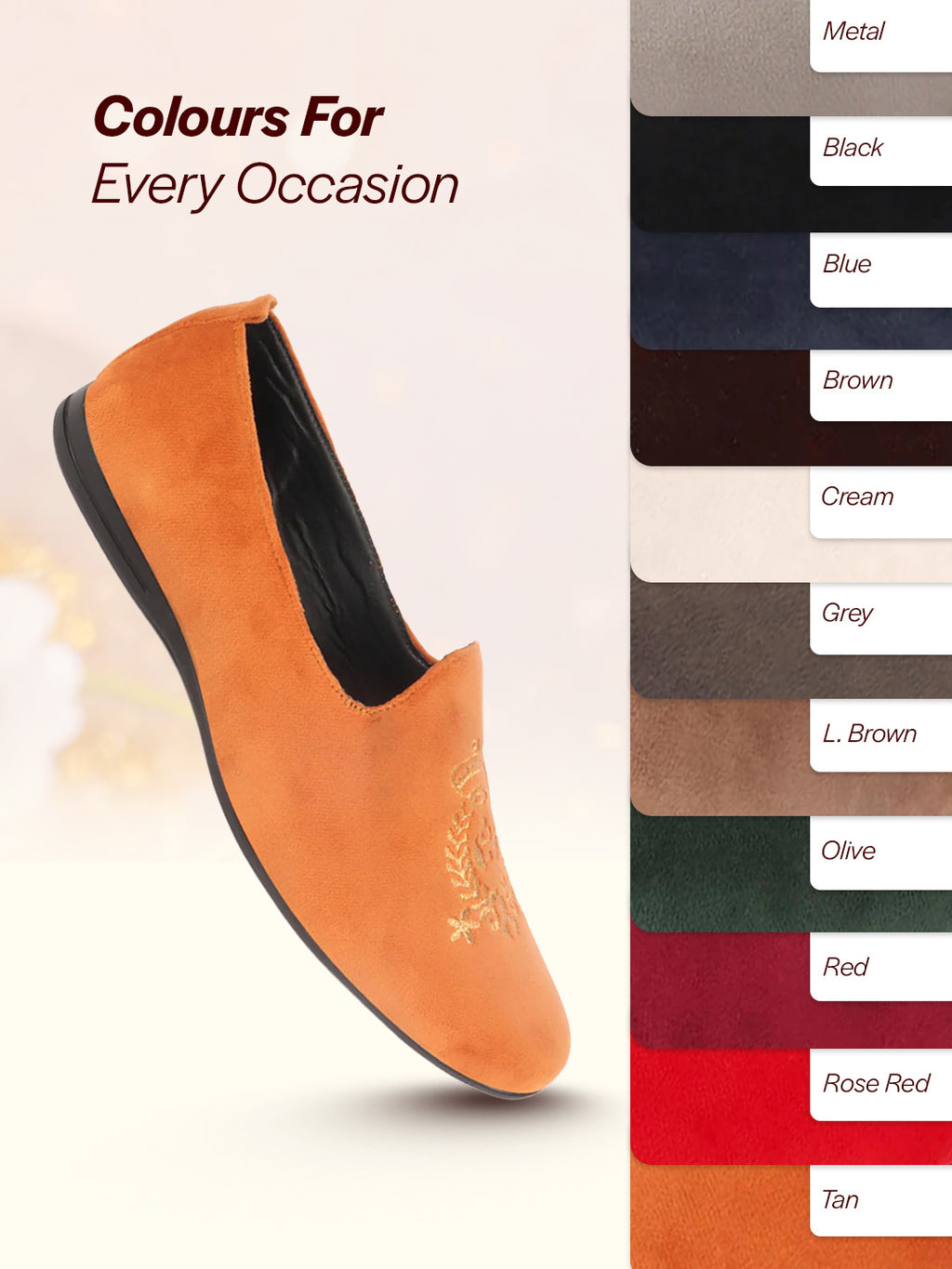 men tan velvet embroidery design party casual loafer shoes