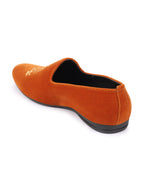 Men Tan Velvet Embroidery Design Ethnic Party Loafer Shoes