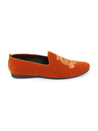 Men Tan Velvet Embroidery Design Ethnic Party Loafer Shoes