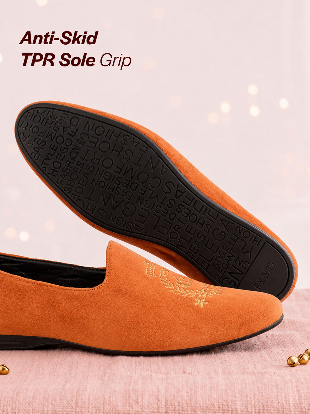 Men Tan Velvet Embroidery Design Party Casual Loafer Shoes