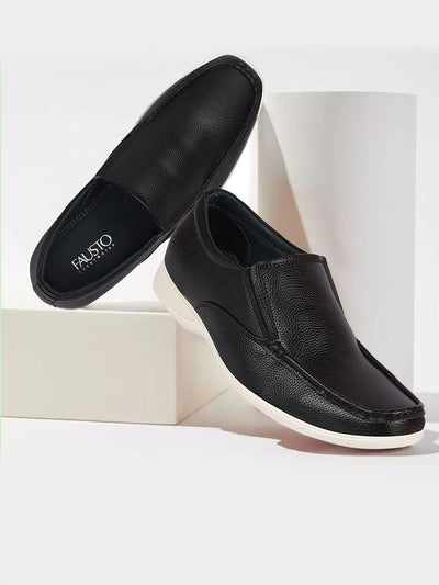 Shop Men Black Side Stitched Casual Comfort Slip-On Loafer Shoes Online.