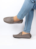 Men Grey Suede Leather Side Stitched Driving Loafer and Moccasin