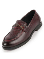 Men Cherry Wedding Party Embossed Design Genuine Leather Buckle Slip On Loafer Shoes