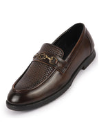 Shop Men Black Wedding Party Embossed Design Genuine Leather Buckle Slip On Loafer Shoes Online.