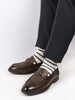 Men Tan Wedding Party Embossed Design Genuine Leather Buckle Slip On Loafer Shoes