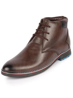 Shop Men Brown Genuine Leather Mid Top Chukka Lace Up Boots with TPR Welted Colorblocked Sole Online.
