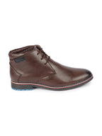 Shop Men Brown Genuine Leather Mid Top Chukka Lace Up Boots with TPR Welted Colorblocked Sole Online.