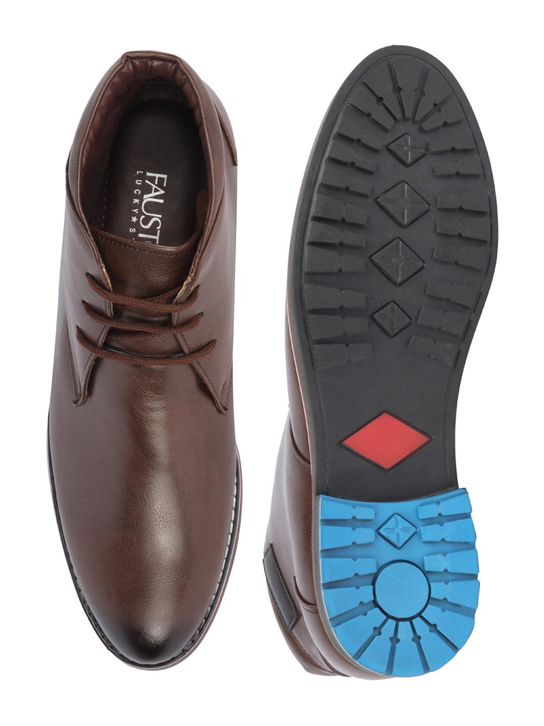 Shop Men Brown Genuine Leather Mid Top Chukka Lace Up Boots with TPR Welted Colorblocked Sole Online.