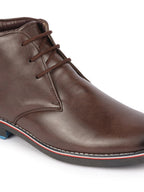 Shop Men Brown Genuine Leather Mid Top Chukka Lace Up Boots with TPR Welted Colorblocked Sole Online.
