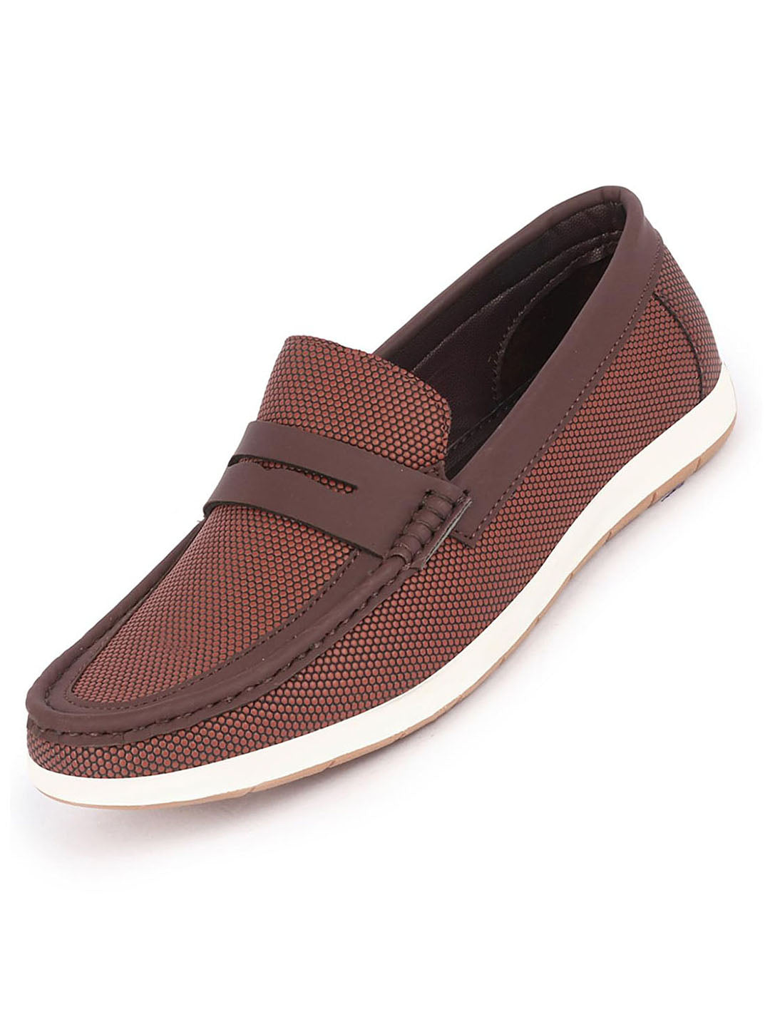 Shop Men Brown Textured Design Casual Slip On Loafer Boat Shoes Online.