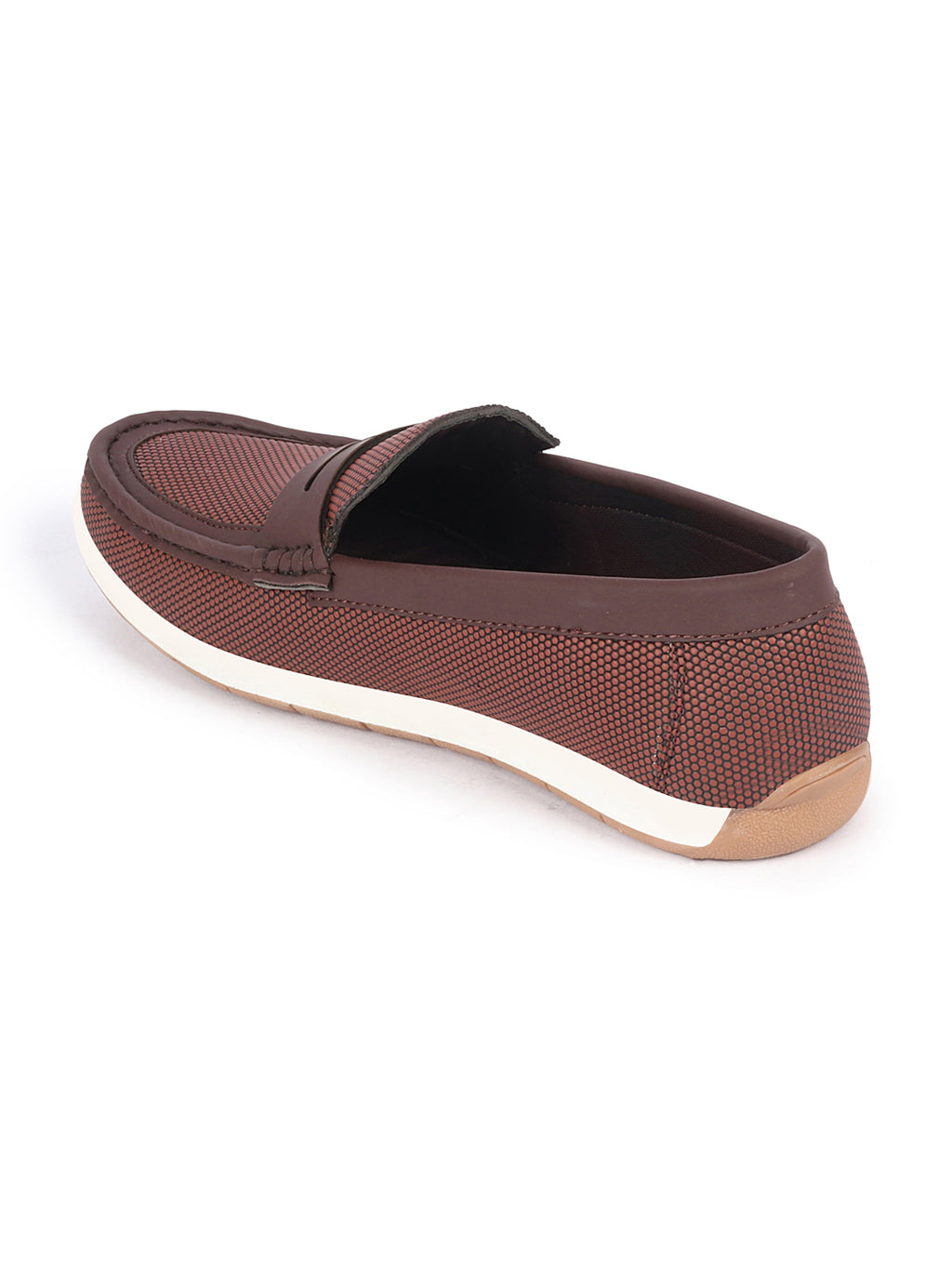 Shop Men Brown Textured Design Casual Slip On Loafer Boat Shoes Online.