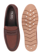 Shop Men Brown Textured Design Casual Slip On Loafer Boat Shoes Online.