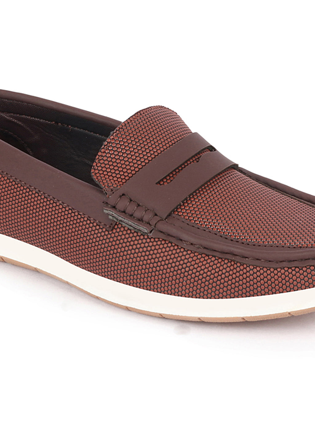 Shop Men Brown Textured Design Casual Slip On Loafer Boat Shoes Online.