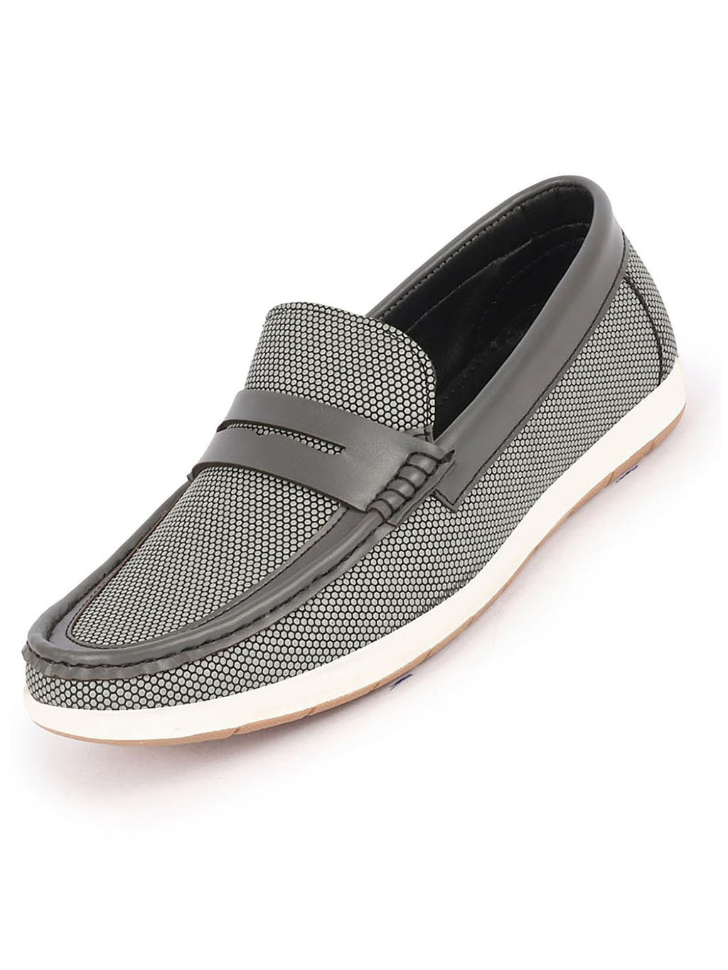 Shop Men Grey Textured Design Casual Slip On Loafer Boat Shoes Online.