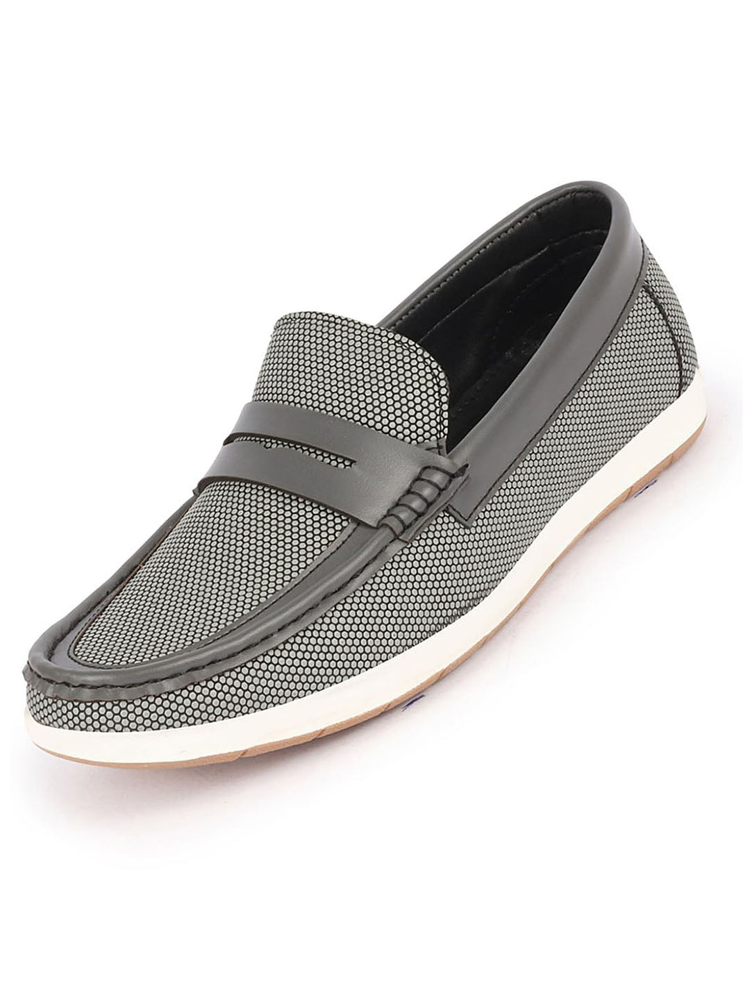 Shop Men Grey Textured Design Casual Slip On Loafer Boat Shoes Online.