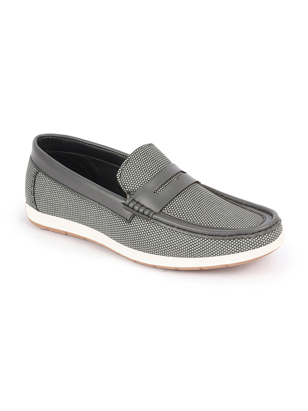 Shop Men Grey Textured Design Casual Slip On Loafer Boat Shoes Online.