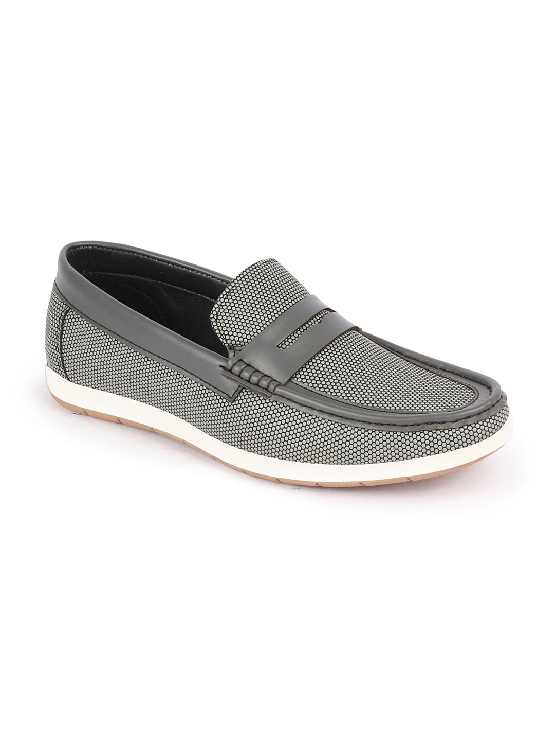 Shop Men Grey Textured Design Casual Slip On Loafer Boat Shoes Online.