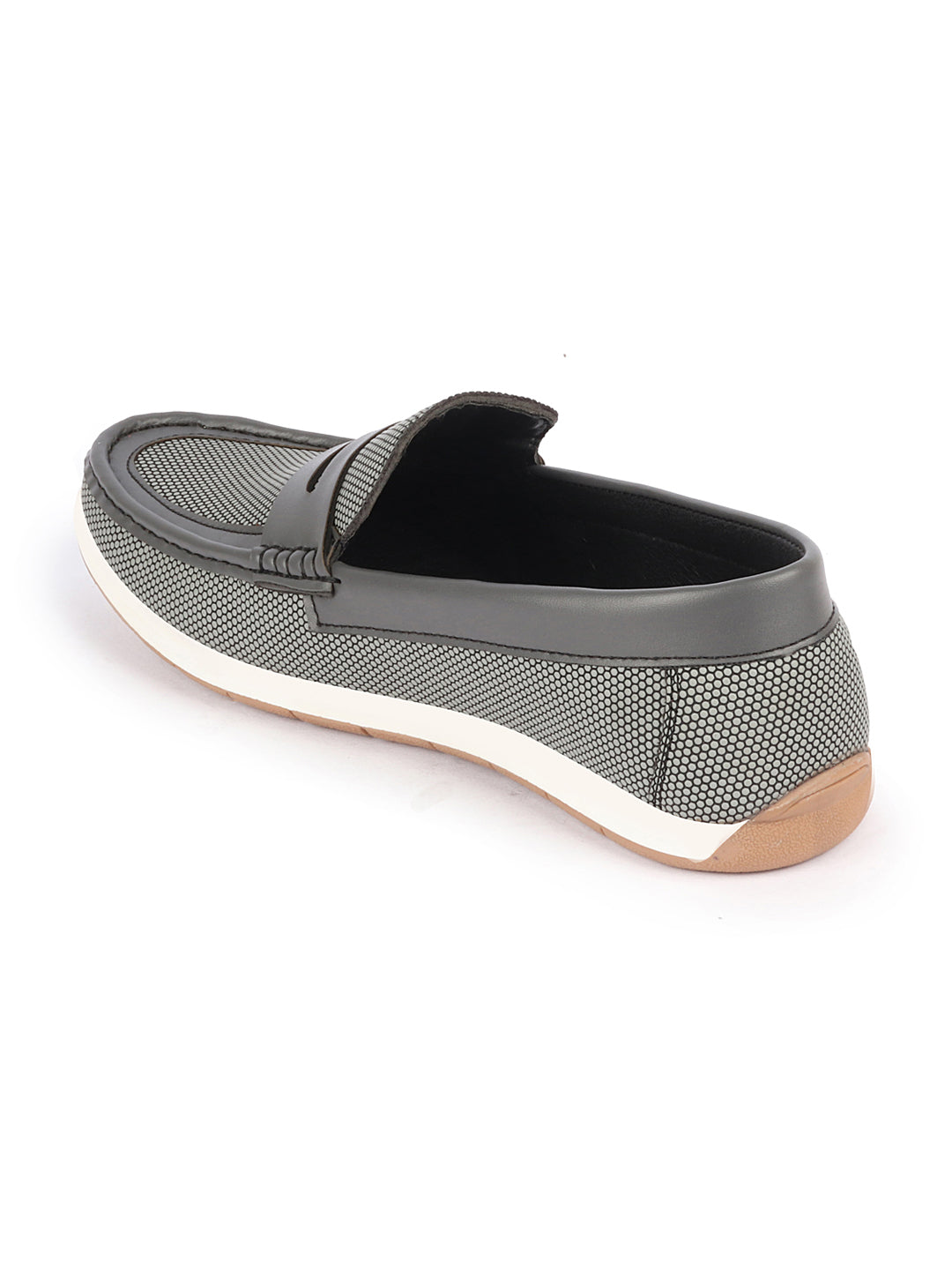 Shop Men Grey Textured Design Casual Slip On Loafer Boat Shoes Online.