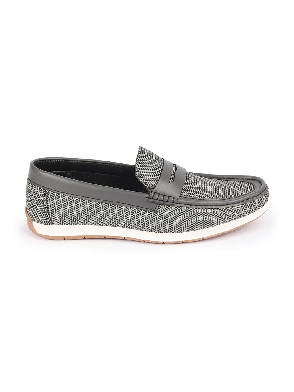 Shop Men Grey Textured Design Casual Slip On Loafer Boat Shoes Online.