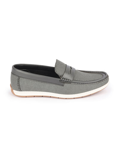 Men Grey Textured Design Casual Slip On Loafer Boat Shoes
