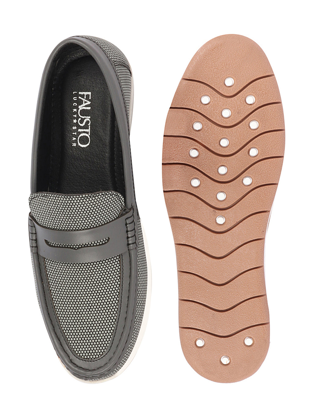 Shop Men Grey Textured Design Casual Slip On Loafer Boat Shoes Online.
