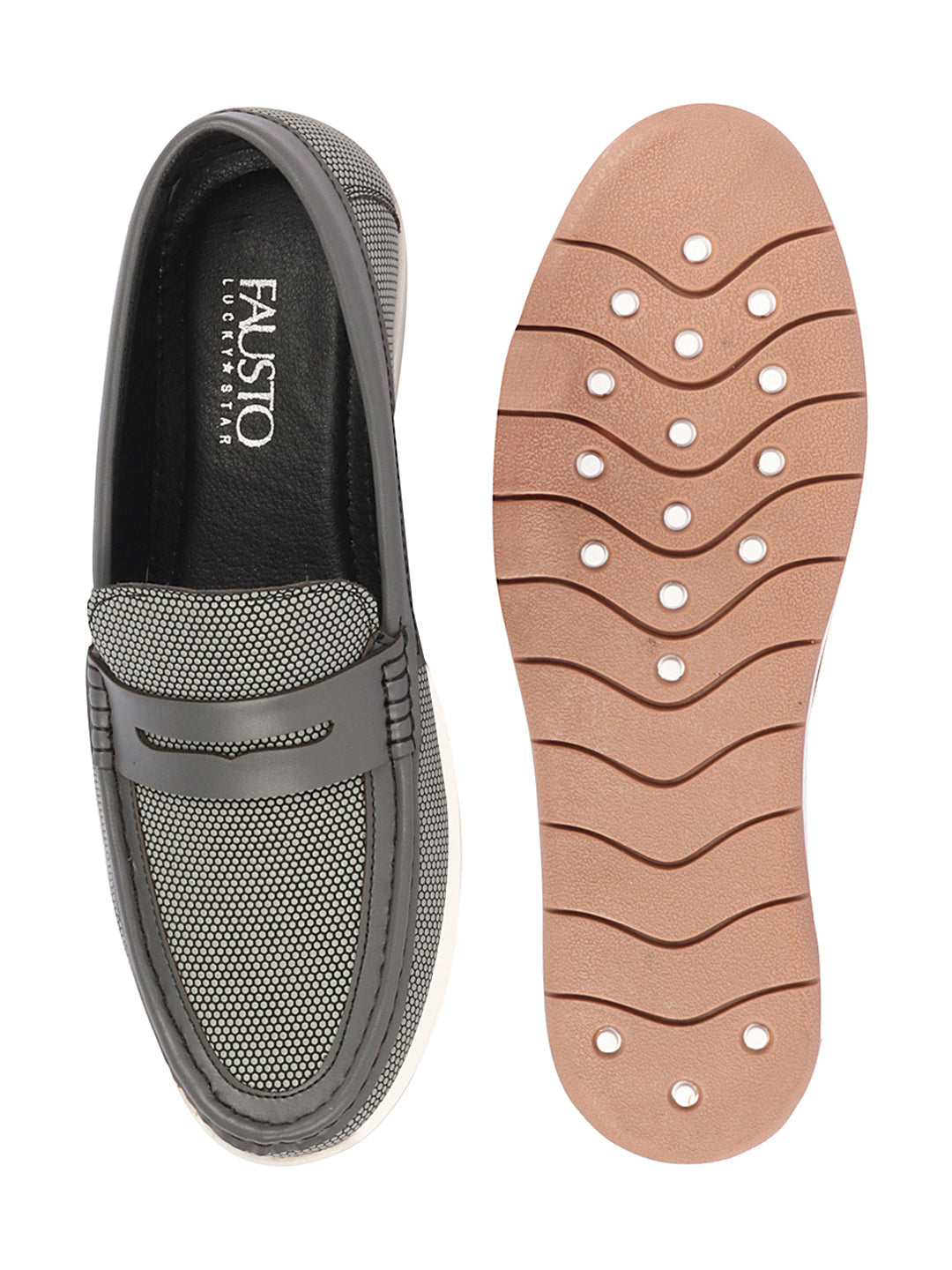 Shop Men Grey Textured Design Casual Slip On Loafer Boat Shoes Online.