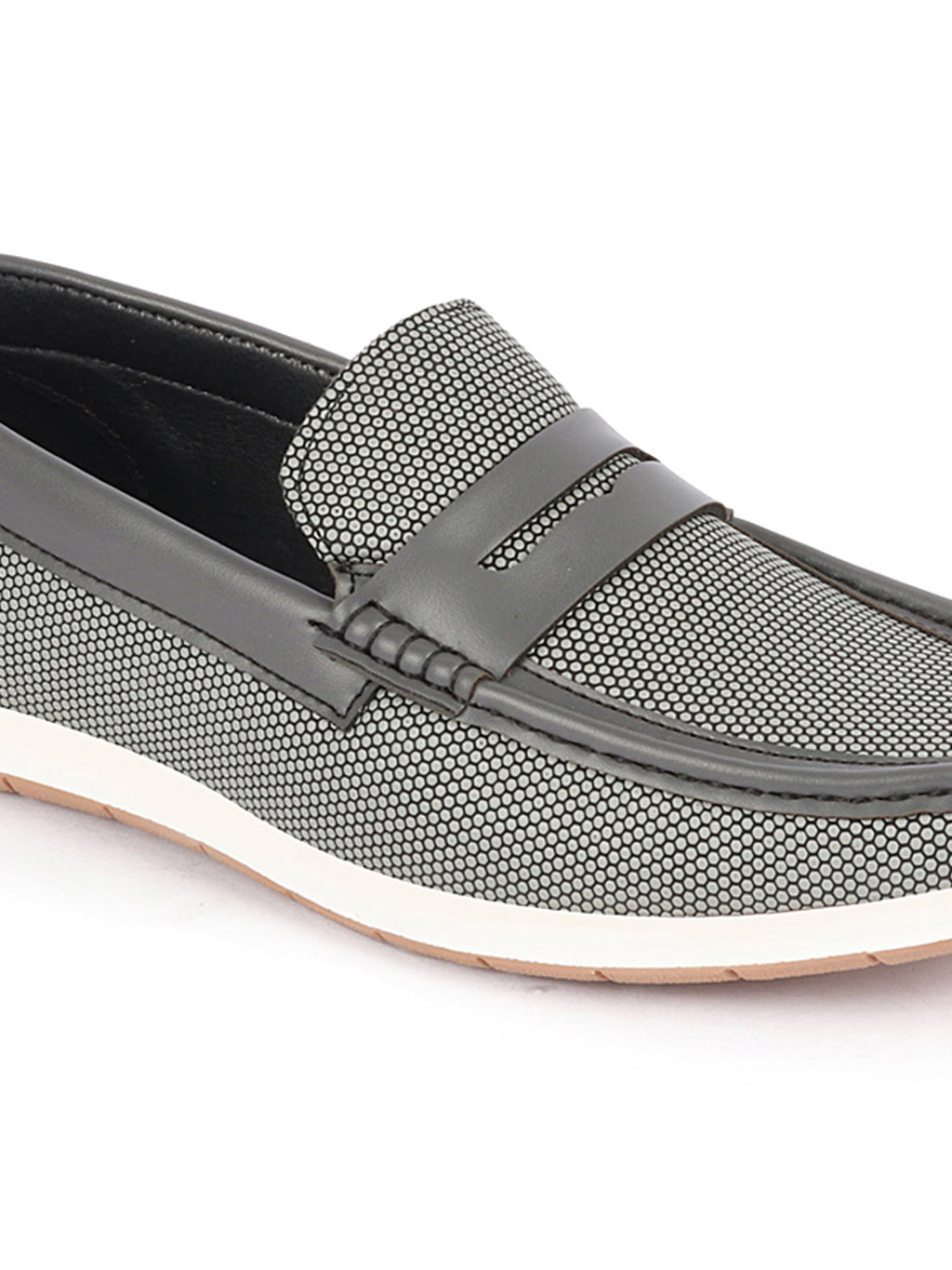 Shop Men Grey Textured Design Casual Slip On Loafer Boat Shoes Online.