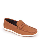 Shop Men Tan Textured Design Casual Slip On Loafer Boat Shoes Online.