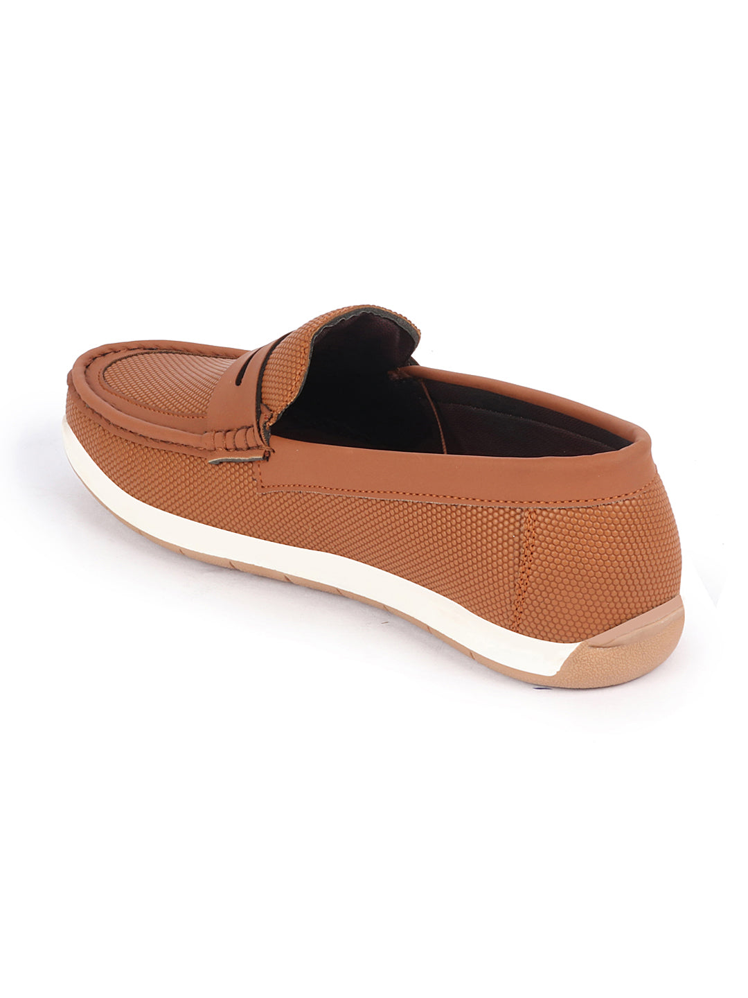 Shop Men Tan Textured Design Casual Slip On Loafer Boat Shoes Online.