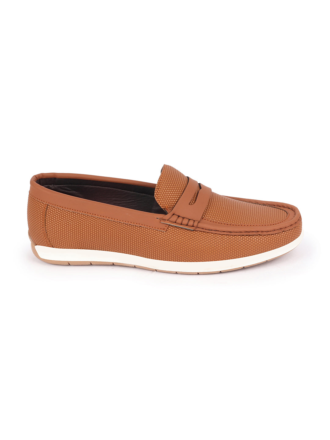 Shop Men Tan Textured Design Casual Slip On Loafer Boat Shoes Online.