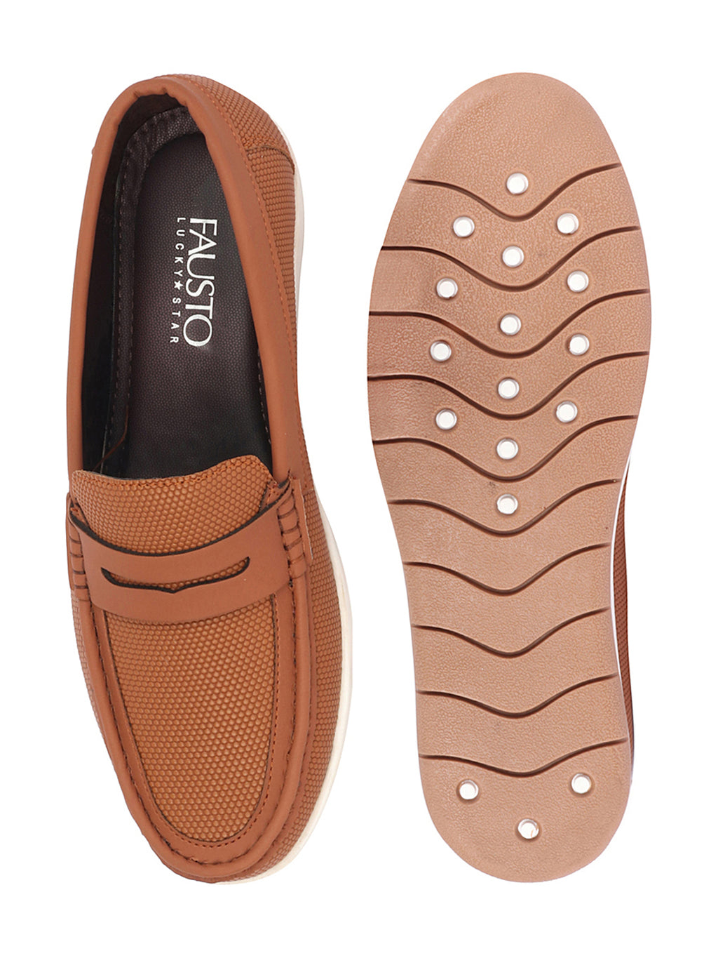 Shop Men Tan Textured Design Casual Slip On Loafer Boat Shoes Online.