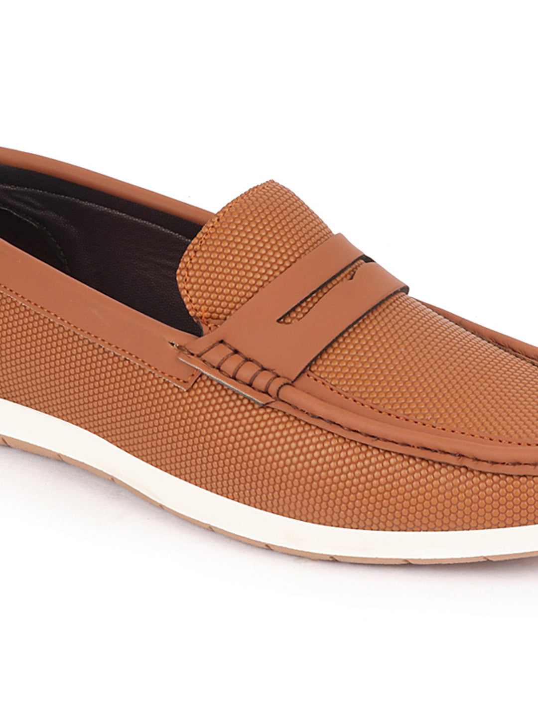 Shop Men Tan Textured Design Casual Slip On Loafer Boat Shoes Online.