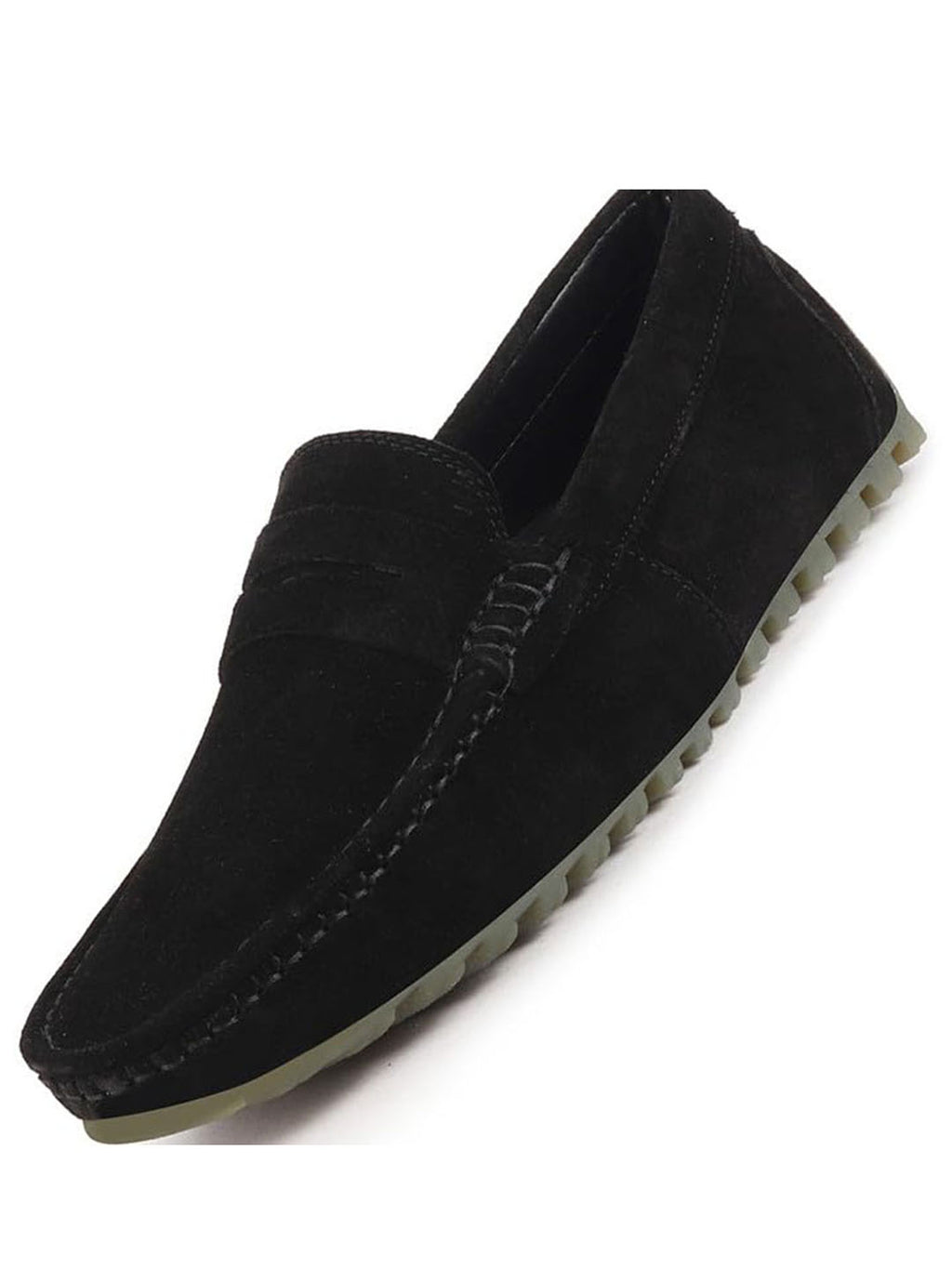 Men Black Suede Leather Side Stitched Slip On Driving Loafers and Mocassin