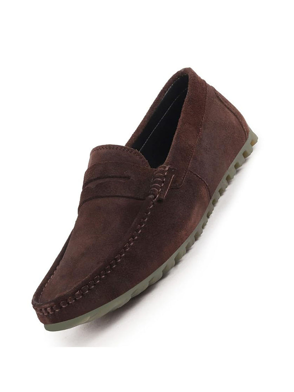 Men Brown Suede Leather Side Stitched Slip On Driving Loafers and Mocassin