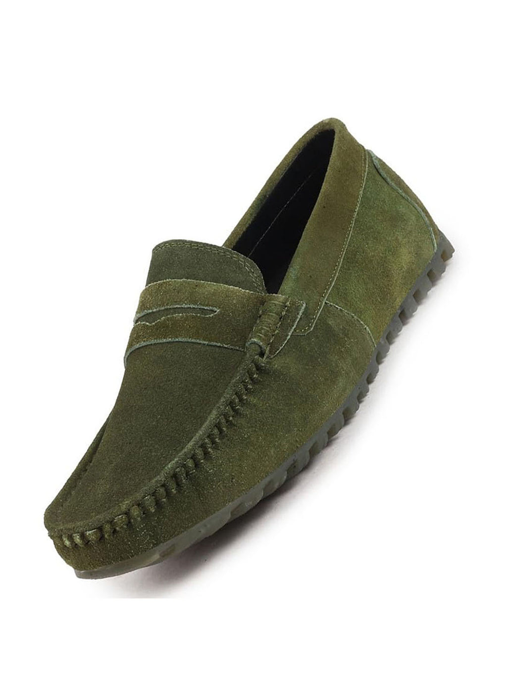 Men Mehandi Suede Leather Side Stitched Slip On Driving Loafers and Mocassin
