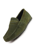 Men Mehandi Suede Leather Side Stitched Slip On Driving Loafers and Mocassin