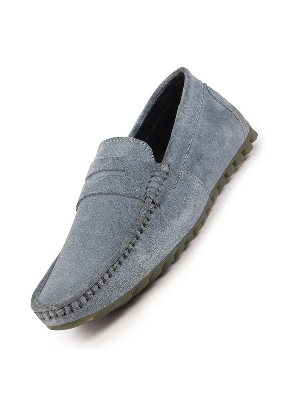 Men Sky Blue Suede Leather Side Stitched Slip On Driving Loafers and Mocassin