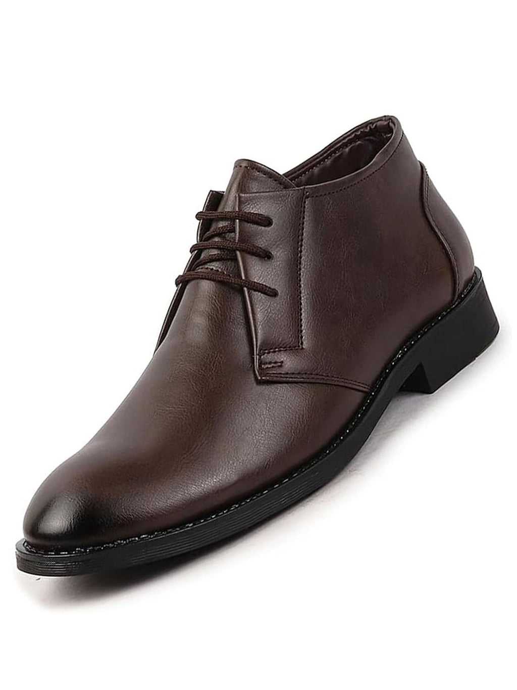 men brown classic trendy mid ankle lace up chukka boot with tpr welted sole