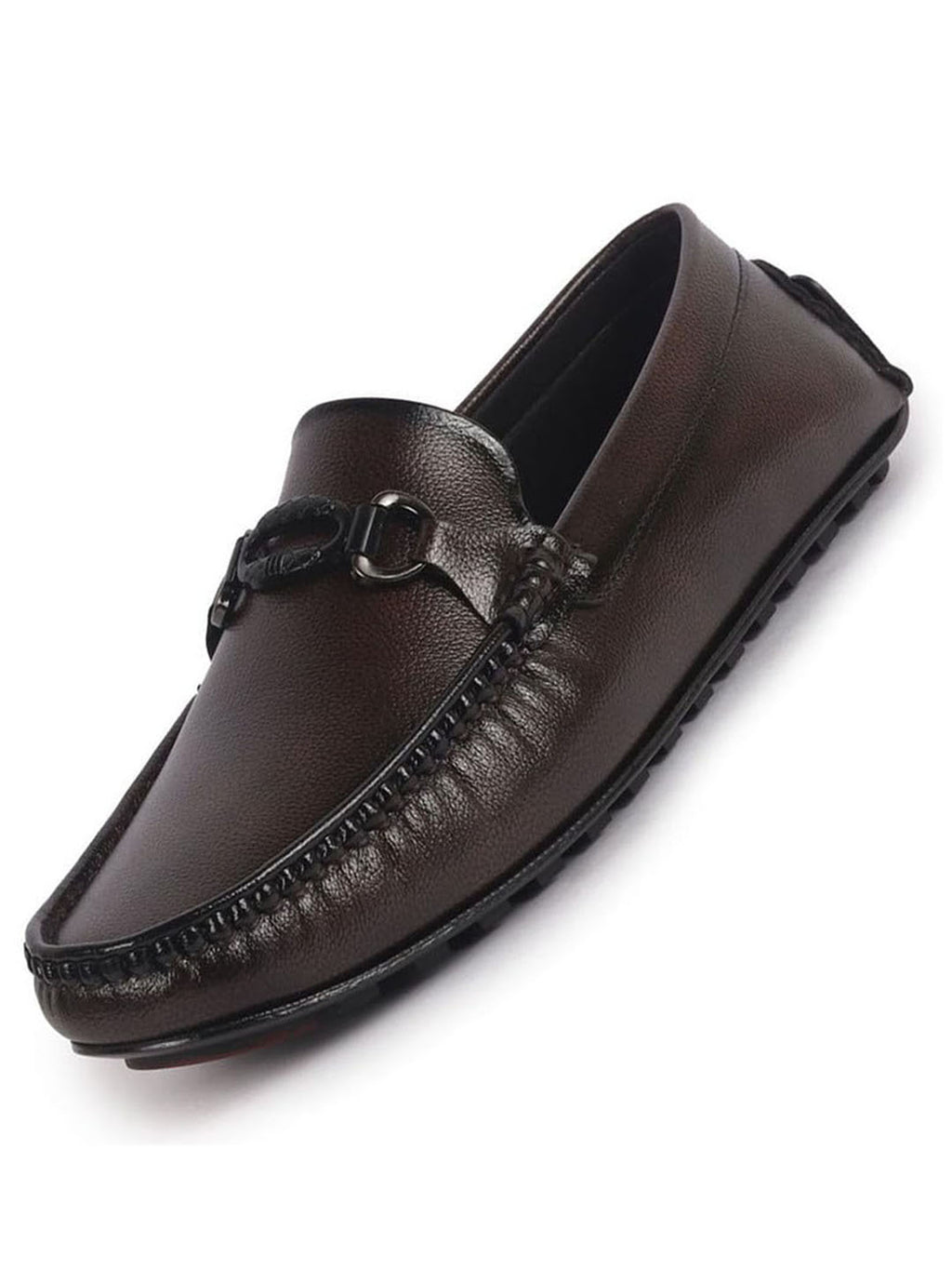 Men Brown Stitched Horsebit Buckle Classic Slip-Ons Driving Loafer and Moccasins|Slip On Shoes|Casual Shoes