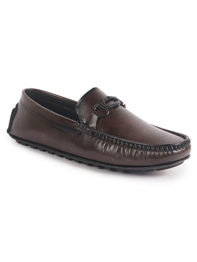 Men Brown Stitched Horsebit Buckle Classic Slip-Ons Driving Loafer and Moccasins|Slip On Shoes|Casual Shoes