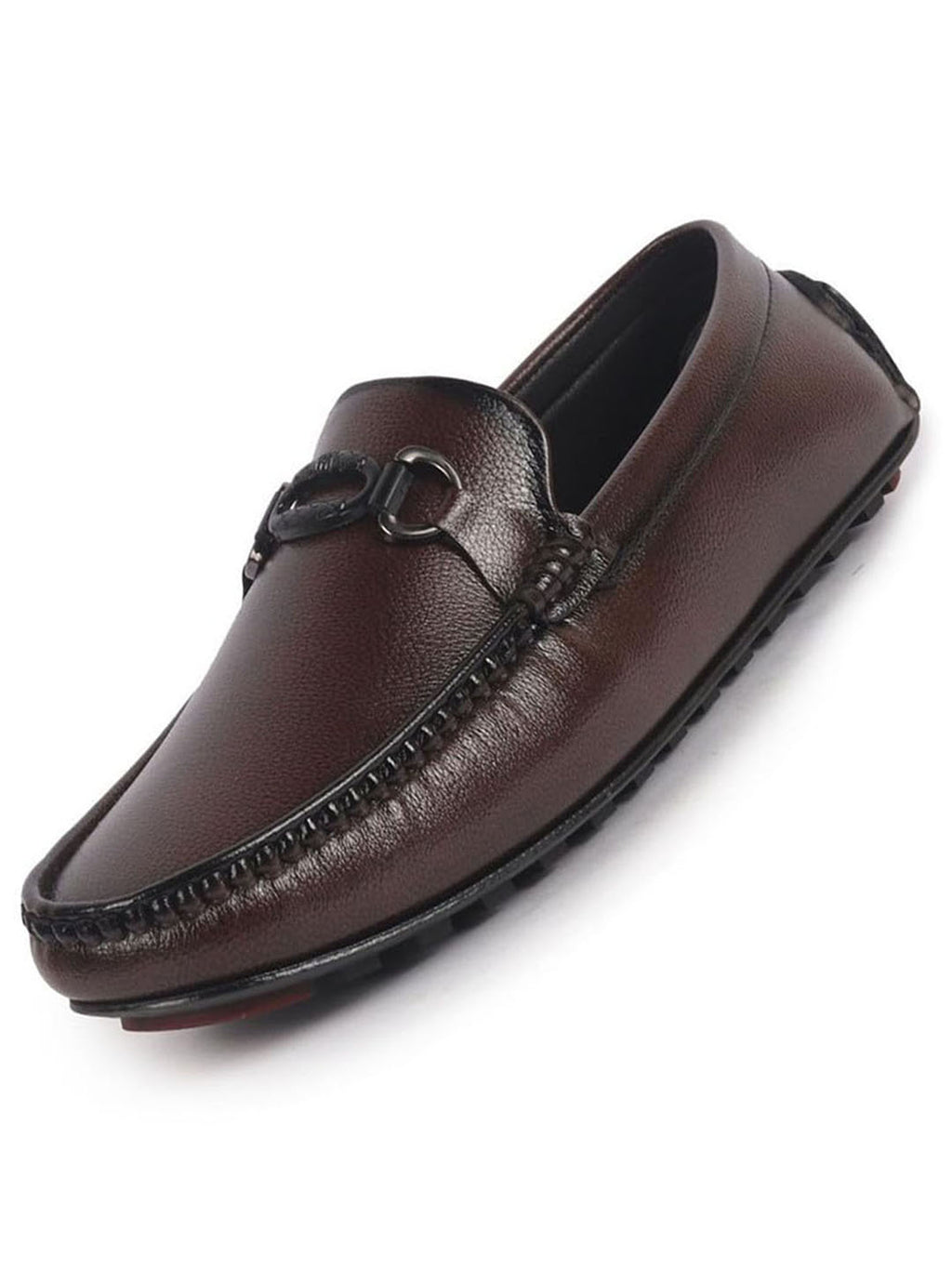 Men Maroon Stitched Horsebit Buckle Classic Slip-Ons Driving Loafer and Moccasins|Slip On Shoes|Casual Shoes