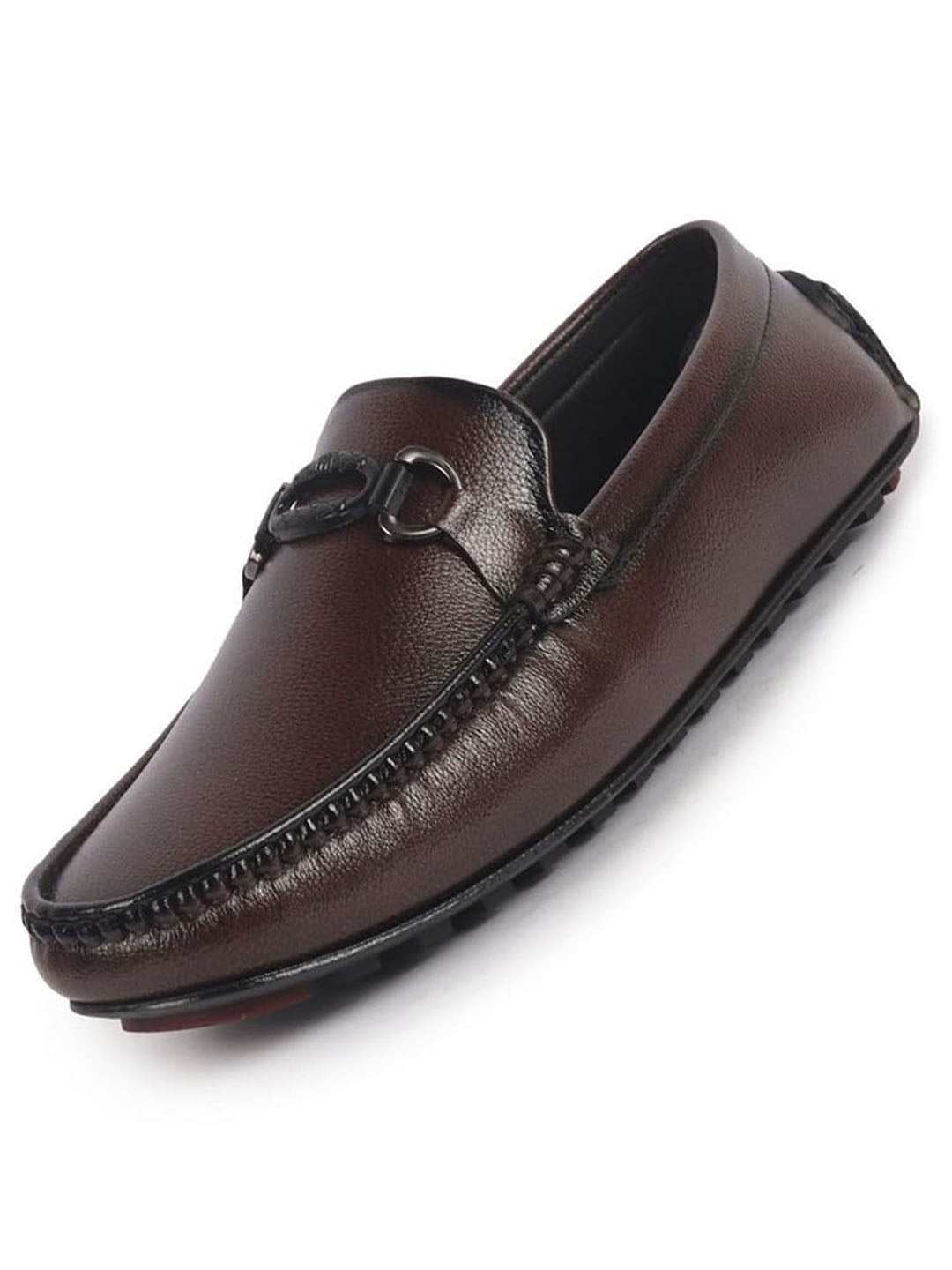 Men Maroon Stitched Horsebit Buckle Classic Slip-Ons Driving Loafer and Moccasins|Slip On Shoes|Casual Shoes