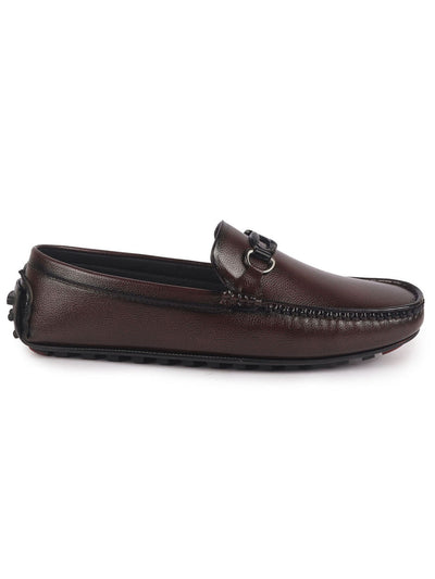 Men Maroon Stitched Horsebit Buckle Classic Slip-Ons Driving Loafer and Moccasins|Slip On Shoes|Casual Shoes