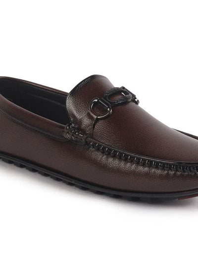 Men Maroon Stitched Horsebit Buckle Classic Slip-Ons Driving Loafer and Moccasins|Slip On Shoes|Casual Shoes