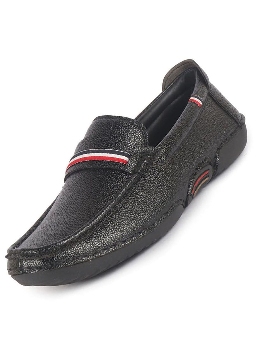 men black stitched stripe design classic slip-ons loafer with flexible slip resistant sole|slip on shoes|casual shoes