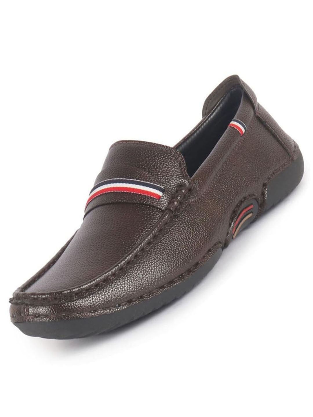 Men Brown Stitched Stripe Design Classic Slip-Ons Loafer with Flexible Slip Resistant Sole|Slip On Shoes|Casual Shoes