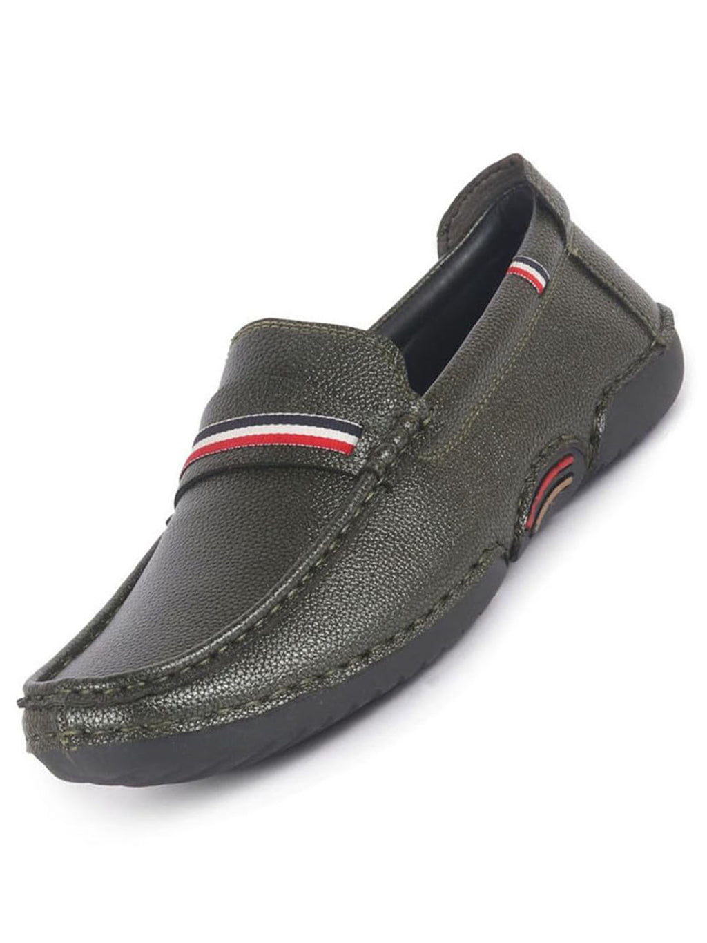 Men Olive Stitched Stripe Design Classic Slip-Ons Loafer with Flexible Slip Resistant Sole|Slip On Shoes|Casual Shoes
