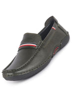 Men Olive Stitched Stripe Design Classic Slip-Ons Loafer with Flexible Slip Resistant Sole|Slip On Shoes|Casual Shoes