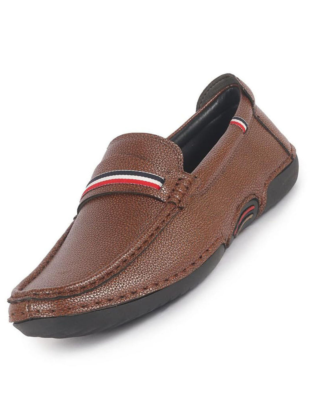 Men Tan Stitched Stripe Design Classic Slip-Ons Loafer with Flexible Slip Resistant Sole|Slip On Shoes|Casual Shoes
